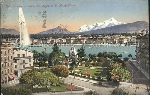 Geneve GE Place des Alpes et le Mont Blanc Jet d eau Kat. Geneve