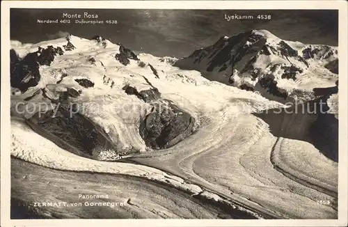 Zermatt VS Panorama vom Gornergrat Monte Rosa Gletscher Lyskamm Kat. Zermatt