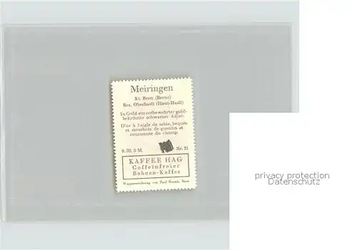 Meiringen BE Briefmarke Wappen Kaffee Hag Kat. Meiringen