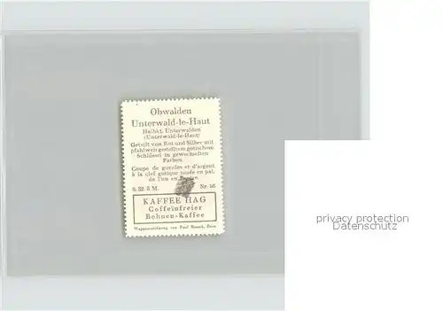 Obwalden Briefmarke Wappen Kaffee Hag / Sarnen /Bz. Obwalden