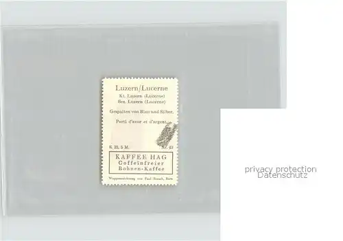 Luzern LU Briefmarke Wappen Kaffee Hag / Luzern /Bz. Luzern City