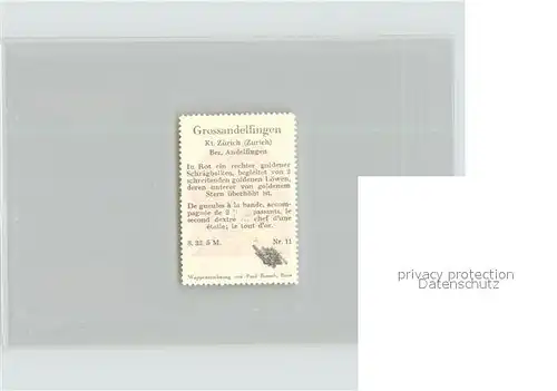 Gross Andelfingen Briefmarke Wappen / Andelfingen /Bz. Andelfingen