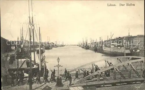 Libau Hafen Schiffe Bruecke Schiffspost Kat. Lettland