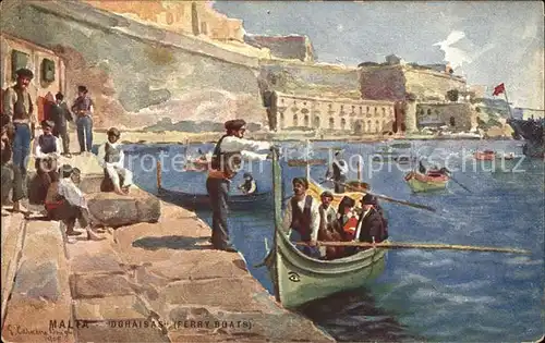 Malta Dghaisas Ferry Boats Kuenstlerkarte Maltese Types Series Kat. Malta