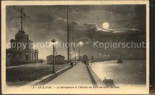 Le Havre Semaphore et l Entree du Port au clair de lune Kat. Le Havre