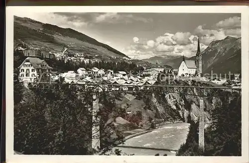 Schuls GR Gesamtansicht mit Alpenpanorama Bruecke Kat. Scuol