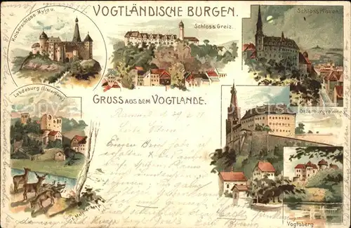 Vogtland Region Burgen Schloss Plauen Osterburg Lobdaburg Mylau Litho  / Bad Elster /Vogtlandkreis LKR