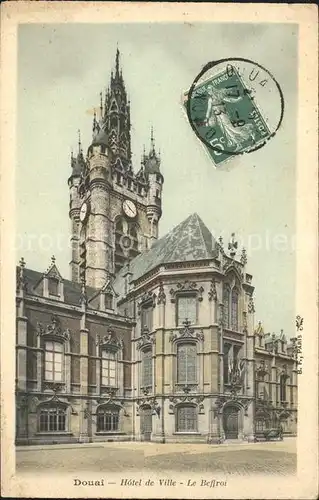 Douai Nord Hotel de Ville Beffroi Glockenturm Stempel auf AK Kat. Douai