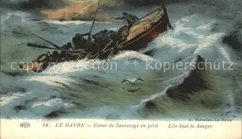 Le Havre Canot de Sauvetage en peril Boot im Sturm Kuenstlerkarte Kat. Le Havre