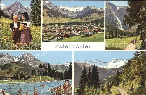 Adelboden Kinder Trachten Almwiese Schwimmbad Panorama Wandern Berner Oberland Kat. Adelboden