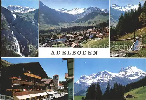 Adelboden Gesamtansicht mit Alpenpanorama Berner Oberland Wasserfall Brunnen Kat. Adelboden
