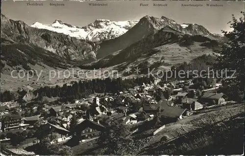 Adelboden Panorama mit Boden und Wildstrubel Berner Alpen Kat. Adelboden
