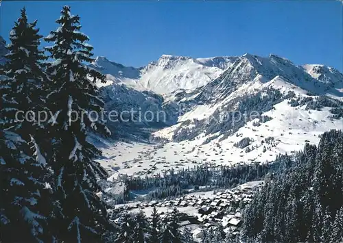 Adelboden Panorama Wintersportplatz mit Steghorn Wildstrubel Fitzer Berner Alpen Kat. Adelboden