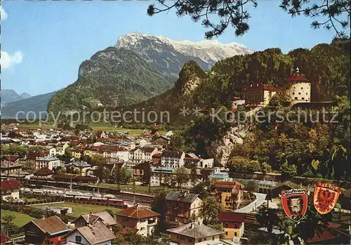 Kufstein Tirol mit Festung und Kaisergebirge Wappen Kat. Kufstein