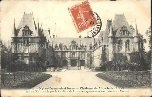 Notre Dame de Liesse Chateau de Marchais Stempel auf AK