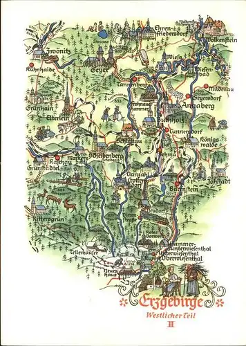 Erzgebirge Region Westlicher Teil Gebietskarte / Annaberg /Erzgebirgskreis LKR