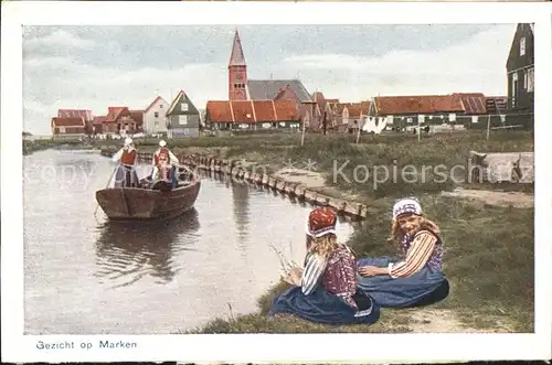 Marken Niederlande Gezicht met Kerk Kinder Trachten Boot Kat. Niederlande