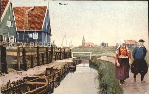 Marken Niederlande Dorfansicht Wasserstrasse Kirche Trachten Serie 292 Nr. 4483 Kat. Niederlande