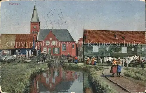 Marken Niederlande Dorfansicht mit Kirche Wasserstrasse Serie 78 Nr. 1933 Kat. Niederlande