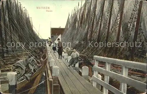 Marken Niederlande Haven Fischerboot Steg Fischernetze Kat. Niederlande