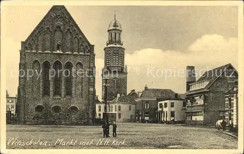 Winschoten Markt met NH Kerk en toren Kirche Kat. Niederlande