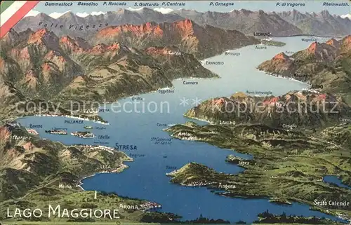 Lago Maggiore Gebietskarte aus Vogelperspektive Kat. Italien