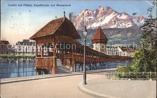 Luzern LU mit Pilatus Kapellbruecke und Wasserturm / Luzern /Bz. Luzern City