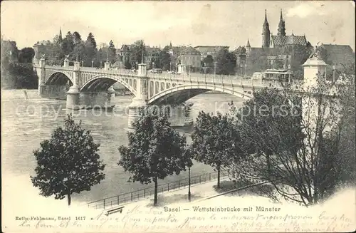 Basel BS Wettsteinbruecke mit Muenster Rhein Kat. Basel