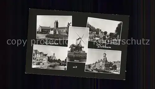 Dokkum Lyceum Grootdiep Kleindiep Stadhuis Molen Rathaus Windmuehle