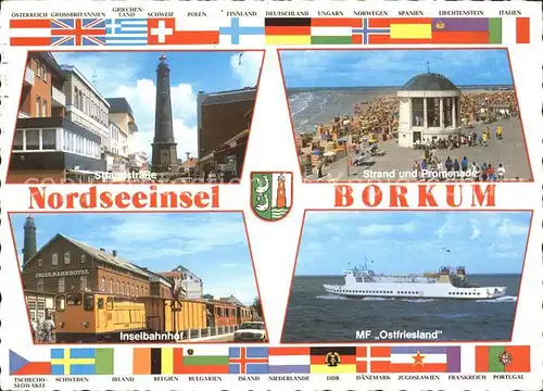 Borkum Nordseebad Fahne Strand Promenade MF Ostfriesland Inselbahnhof Turm / Borkum /Leer LKR