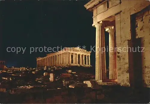 Athens Athen Parthenon und Propylae Tempel beleuchtet Kat. Griechenland