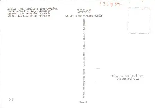 Athenes Athen Propylaea beleuchtet Akropolis Tempel Antike Kat. Griechenland