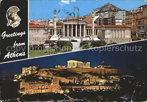 Athenes Athen Beleuchtete Akropolis Tempel Ruine Antike Gebaeude Kat. Griechenland