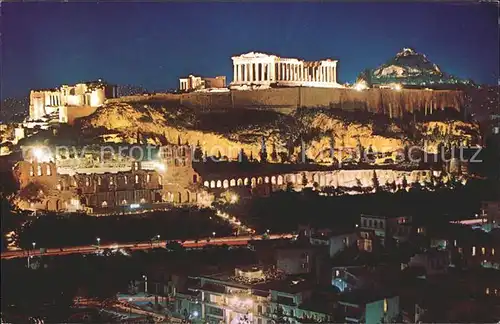 Athenes Athen Akropolis bei Nacht Tempel Antike Kat. Griechenland