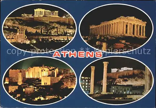 Athens Athen Akropolis bei Nacht Tempel Ruine Antike Kat. Griechenland