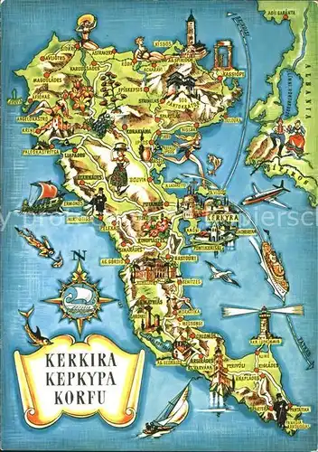 Korfu Corfu Landkarte mit Sehenswuerdigkeiten Kat. Griechenland