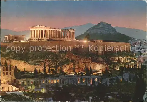 Athens Athen Akropolis bei Nacht Tempel Ruine Antike Kat. Griechenland