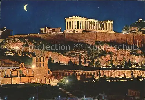 Athenes Athen Akropolis beleuchtet Tempel Ruine Antike Kat. Griechenland