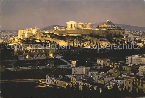 Athenes Athen Akropolis beleuchtet bei Nacht Tempel Ruine Antike Kat. Griechenland