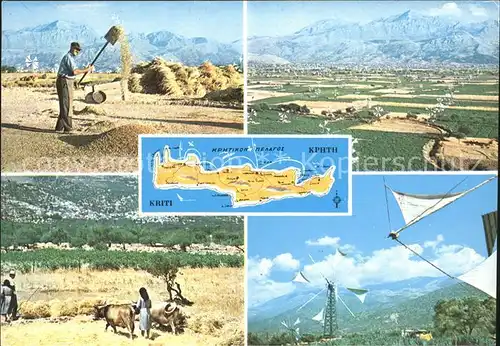 Kreta Crete Panorama Landwirtschaft Windmuehle Landkarte Kat. Insel Kreta