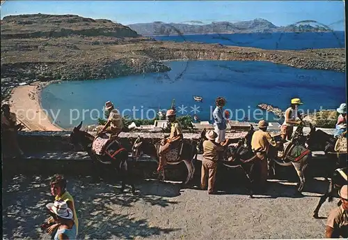 Lindos Lindo Panorama Blick von der Akropolis Esel Kat. Rhodes