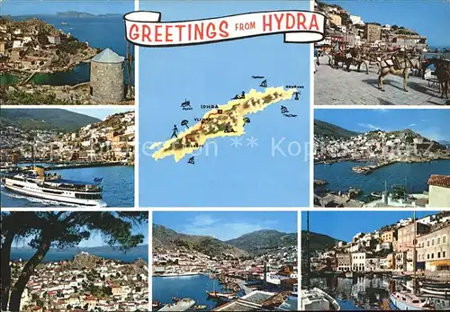 Hydra Teilansichten Hafen Windmuehle Faehrschiff Kat. Insel Hydra