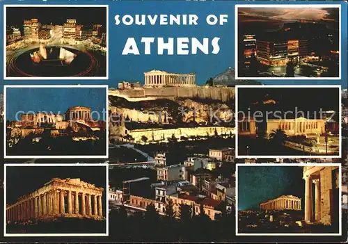 Athens Athen bei Nacht Akropolis Tempel Antike Kat. Griechenland