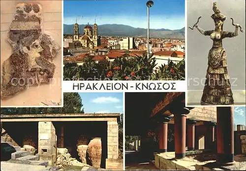 Knossos Cnosse Kreta Teilansicht mit Kirche Plastik Palast Tempel Antike Kat. Griechenland