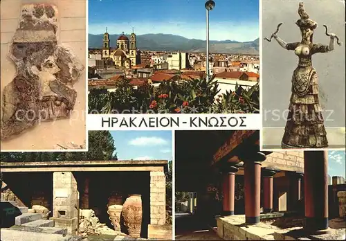 Knossos Cnosse Kreta Teilansicht mit Kirche Palast Tempel Ruine Antike Plastik Kat. Griechenland