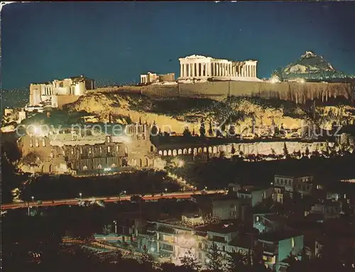 Athenes Athen Akropolis beleuchtet bei Nacht Tempel Ruine Antike Kat. Griechenland