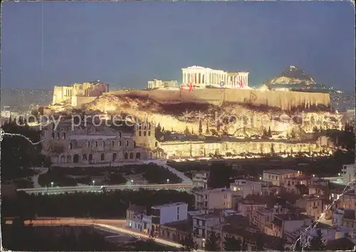 Athenes Athen Akropolis beleuchtet bei Nacht Tempel Antike Kat. Griechenland