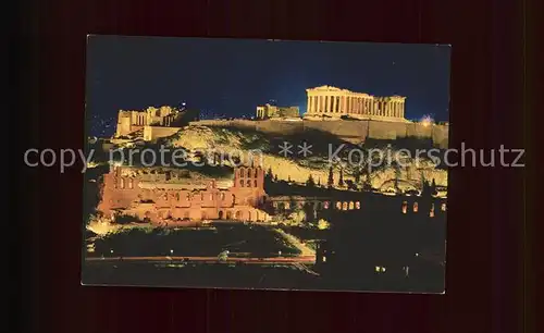 Athenes Athen Beleuchtete Akropolis bei Nacht Tempel Ruine Antike Kat. Griechenland