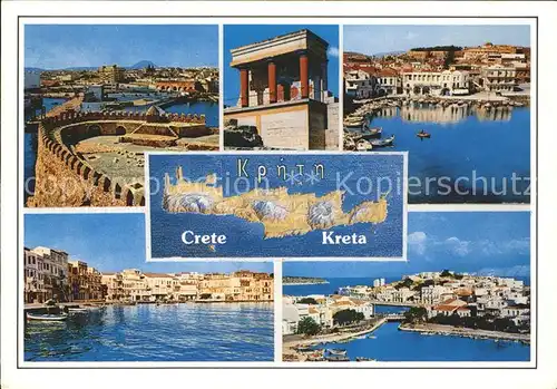 Kreta Crete Festung Hafen Landkarte Palast von Knossos Kat. Insel Kreta