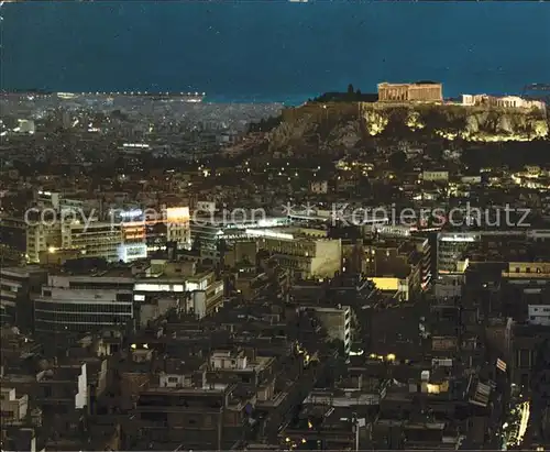 Athenes Athen bei Nacht beleuchtete Akropolis Kat. Griechenland